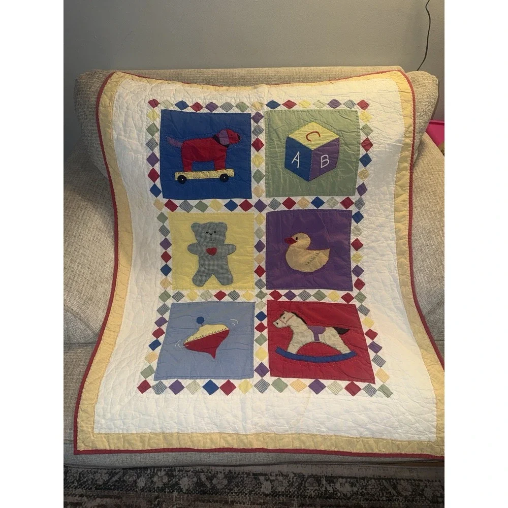 Baby Quilt Crib Blanket Nursery Wall Hanging Duck Bear Horse Dog Cottage Core